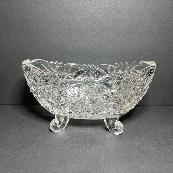 Vintage Anna Hutte Bleikristall Lead Crystal Cut Snowflake Pattern Footed Bowl - Picture 4 of 8